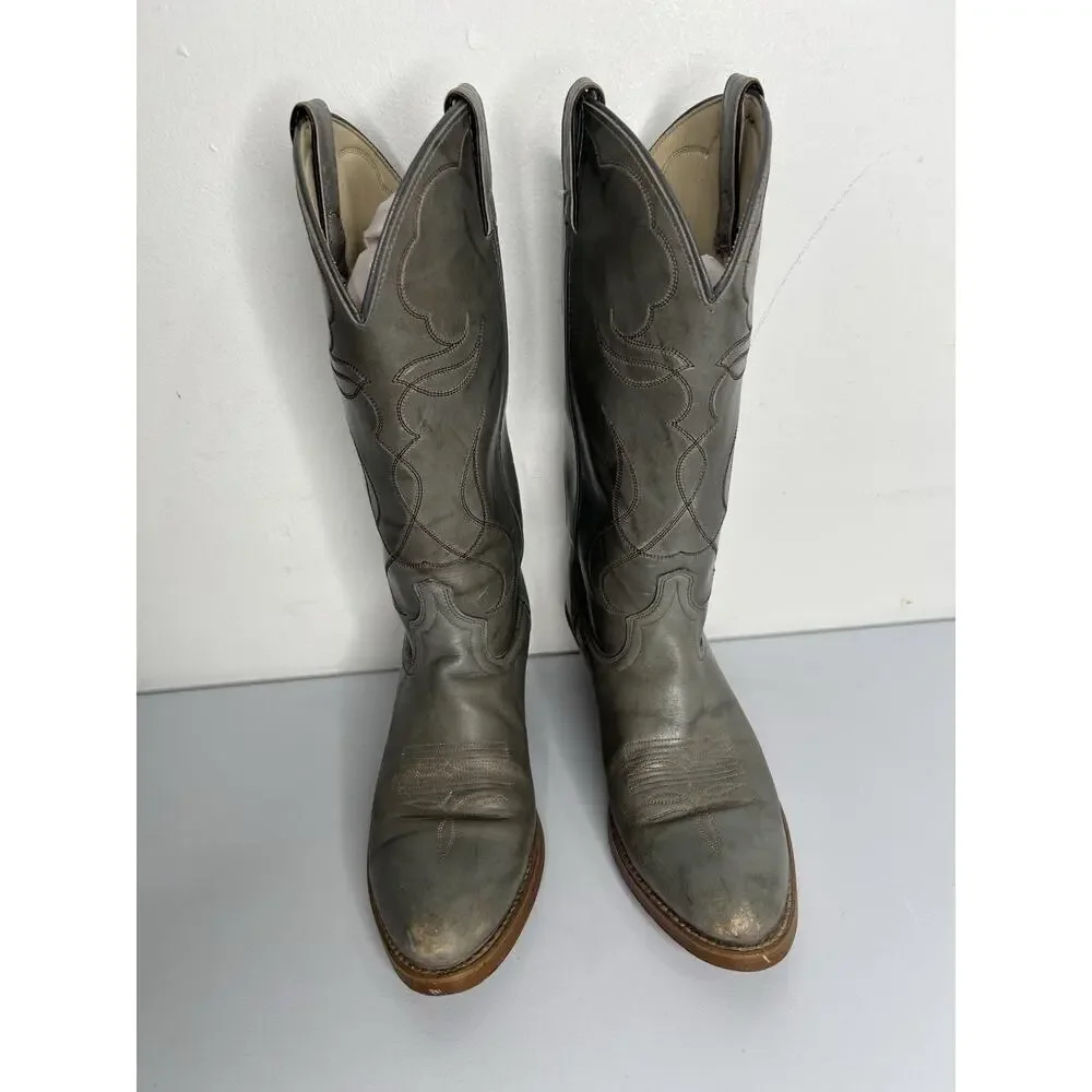 Vintage Acme Men's Gray Leather Western Cowboy Boot Men’s Size 9.5D
